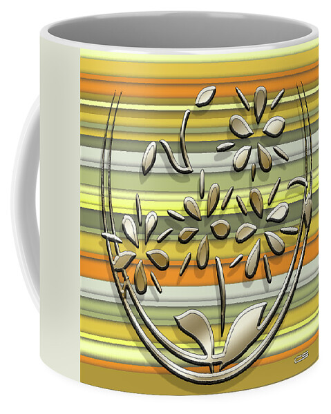 Staley Coffee Mug featuring the digital art Gold Flowers on Yellow 2 by Chuck Staley