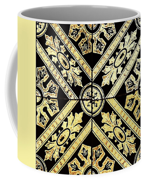 Gold Tiles Coffee Mug featuring the digital art Gold On Black Tiles Mosaic Design Decorative Art IV by Irina Sztukowski