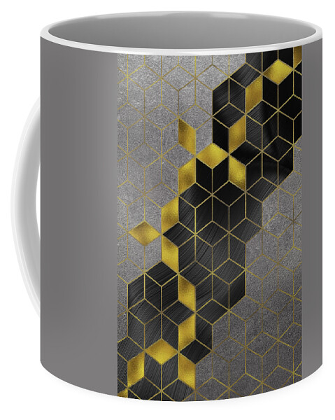 Abstract Coffee Mug featuring the digital art Gold With The Flow Geometric Modern Marble by Sambel Pedes