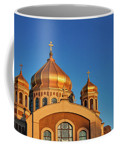 Church Coffee Mug featuring the photograph Golden cupolas by Tatiana Travelways