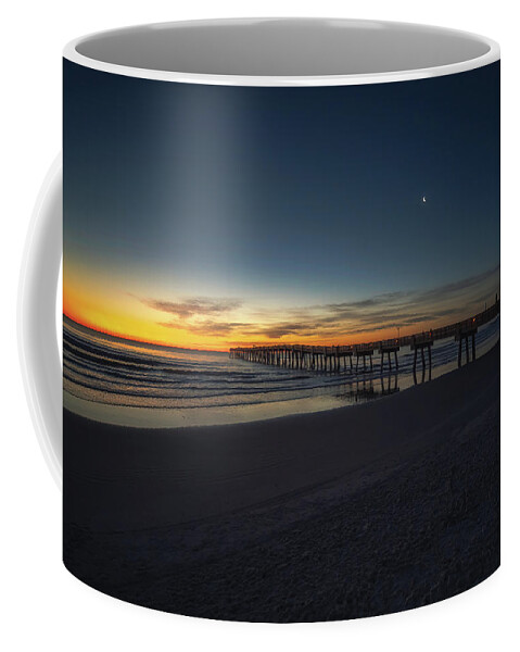 Jacksonville Beach Coffee Mug featuring the photograph Golden Dawn Sunrise at Jacksonville Beach Pier by Kim Seng