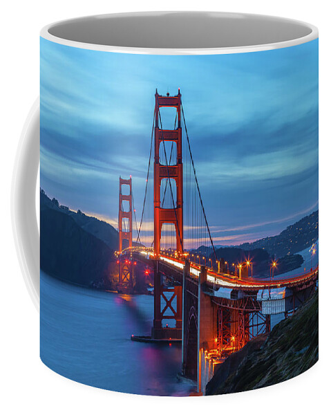 Shoreline Coffee Mug featuring the photograph Golden Gate At Nightfall by Jonathan Nguyen
