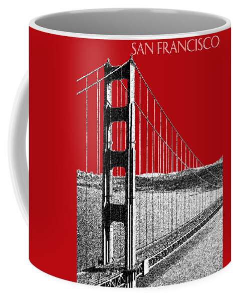Architecture Coffee Mug featuring the digital art Golden gate Bridge - Dk Red by DB Artist