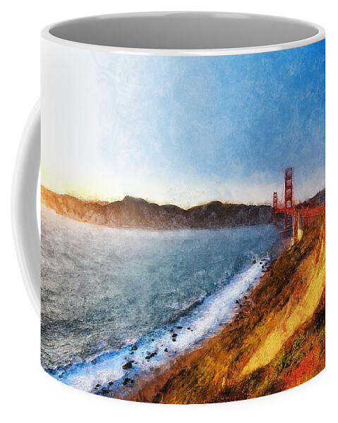 Golden Gate Bridge. Golden Gate National Recreation Area Coffee Mug featuring the digital art Golden Gate Bridge. Golden Gate National Recreation Area by Jerzy Czyz