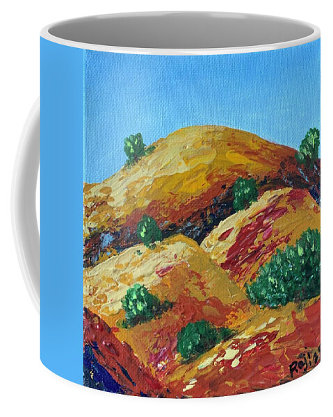 Landscape Coffee Mug featuring the painting Golden Hills 4 by Raji Musinipally