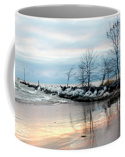 Beach In Winter Coffee Mug featuring the photograph Golden Hour by Patty Colabuono