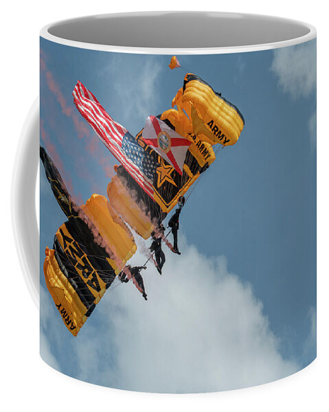 Skydiver Coffee Mug featuring the photograph Golden Knights Skydiving Team by Carolyn Hutchins
