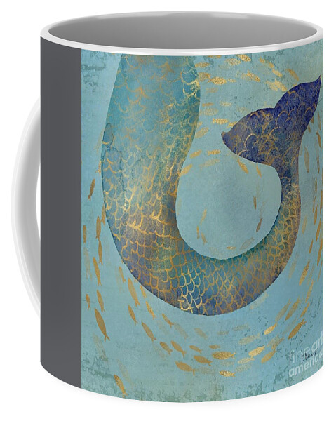 Watercolor Coffee Mug featuring the painting Golden Mermaid I by Paul Brent