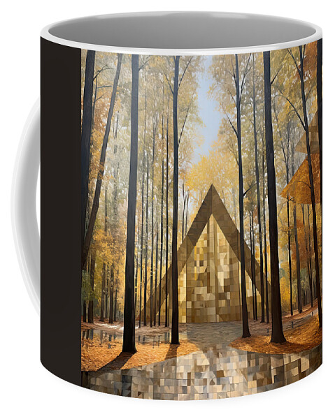 Modern Art Coffee Mug featuring the painting Golden Sanctuary - Nature Inspired Art by Lourry Legarde
