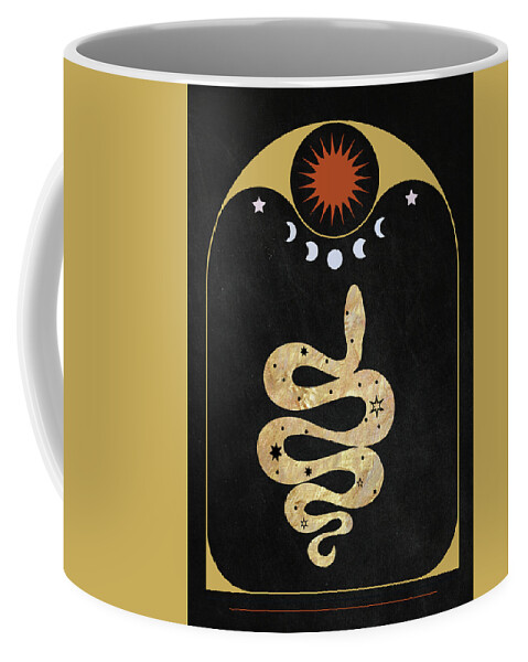 Golden Serpent Coffee Mug featuring the painting Golden Serpent Magical Animal Art by Garden Of Delights