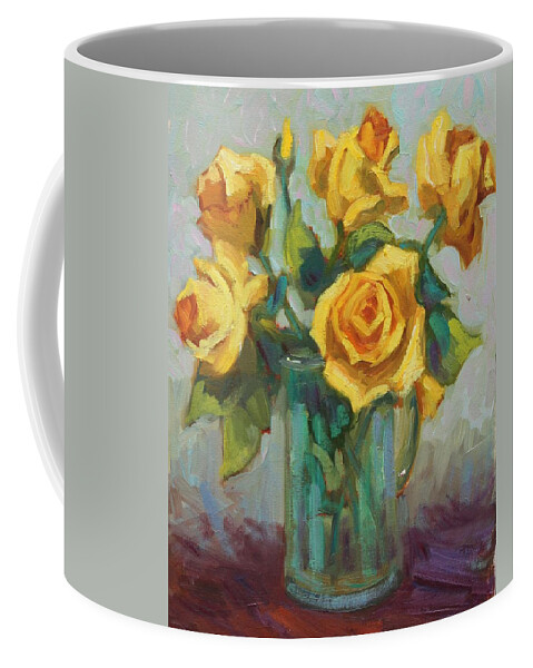 Floral Coffee Mug featuring the painting Golden Times Yellow Roses by Diane McClary