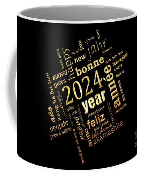 Holiday Coffee Mug featuring the digital art Golden word cloud new year card by Delphimages Photo Creations
