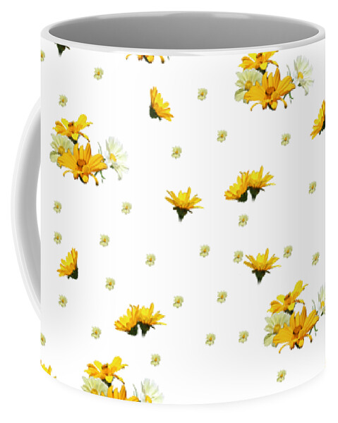 Golden Yellow Coffee Mug featuring the photograph Golden Yellow and White Asters Digital Oil Paint Pattern by Colleen Cornelius