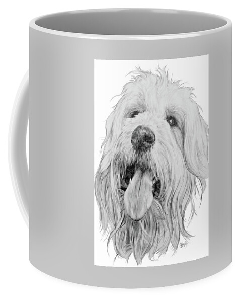 Designer Dog Coffee Mug featuring the drawing Goldendoodle by Barbara Keith