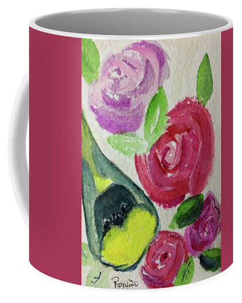 Goldfinch Coffee Mug featuring the painting Goldfinch among Roses by Roxy Rich
