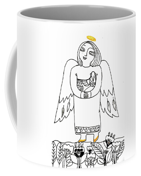 Russian Artists New Wave Coffee Mug featuring the drawing Good Angel Drawing Series 1 by Tatiana Koltachikhina