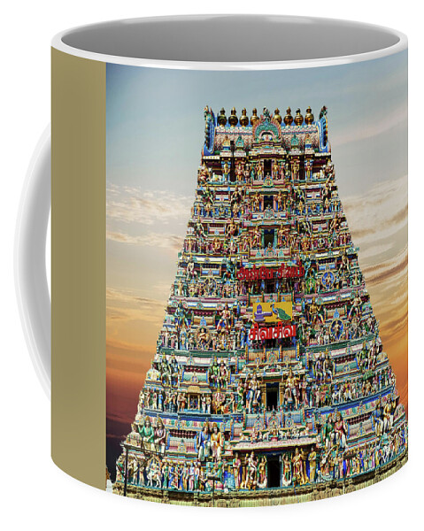Chennai Coffee Mug featuring the photograph Gopuram sculptures as entrance to Kapaleshwara by Steve Estvanik