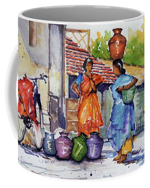 India Coffee Mug featuring the painting Gossip by Aparna Pottabathni
