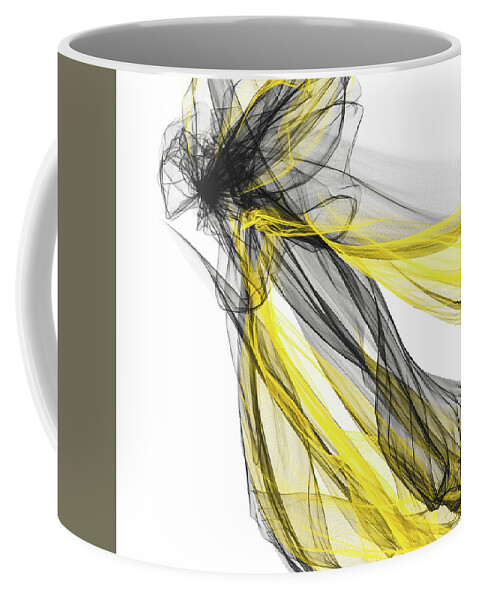 Yellow Coffee Mug featuring the painting Graceful - Yellow And Gray by Lourry Legarde