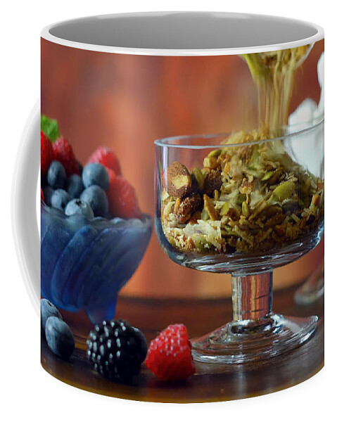 Paleo Coffee Mug featuring the photograph Grain free oat free paleo diet granola breakfast. by Milleflore Images