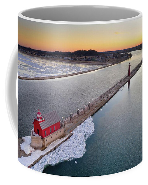 Northernmichigan Coffee Mug featuring the photograph Grand Haven Lighthouse DJI_0499 HRes by Michael Thomas