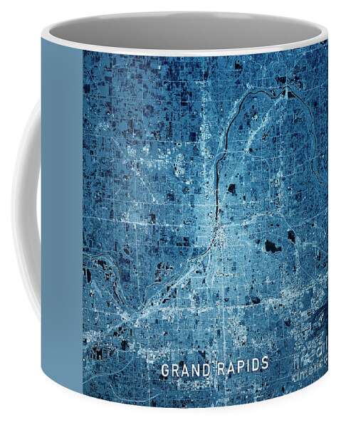 Grand Rapids Coffee Mug featuring the digital art Grand Rapids Michigan 3D Render Map Blue Top View Apr 2019 by Frank Ramspott