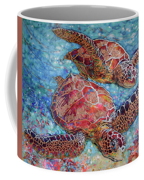 Green Sea Turtles Coffee Mug featuring the painting Grand Sea Turtles by Jyotika Shroff