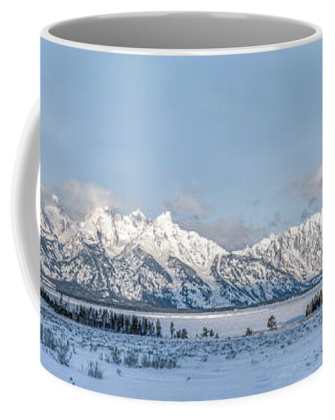 Grand Teton National Park Coffee Mug featuring the photograph Grand Tetons Panorama by Marcy Wielfaert
