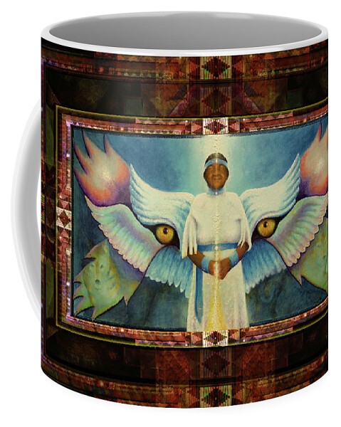 Native American Coffee Mug featuring the painting Grandmother and the Wolves II by Kevin Chasing Wolf Hutchins