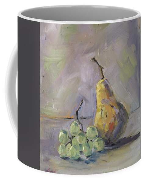 Still Life Coffee Mug featuring the painting Grapes with Pear by Sheila Romard