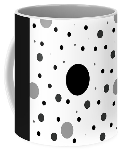 Black Coffee Mug featuring the digital art Graphic Grayscale Polka Dots by Amelia Pearn