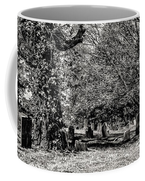 Grave Yard Tombstones Trees B&w Coffee Mug featuring the photograph Grave Yard1 by John Linnemeyer