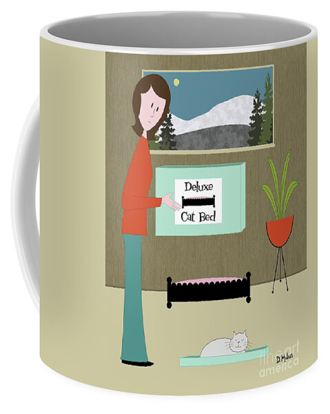 Mid Century Cat Coffee Mug featuring the digital art Gray Cat Prefers Box Lid by Donna Mibus