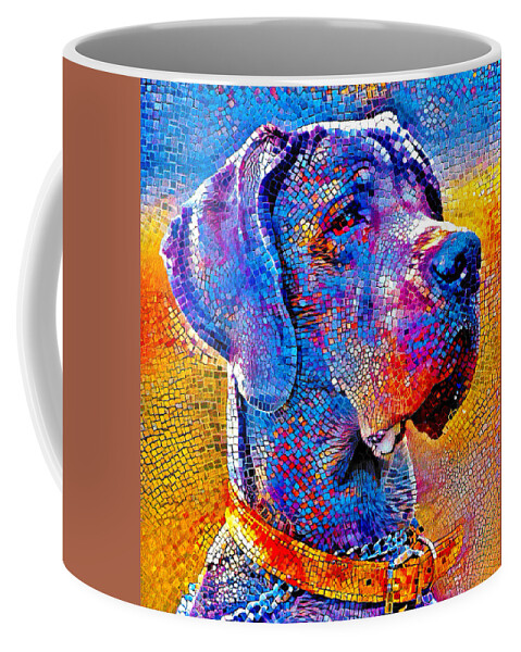 Great Dane Coffee Mug featuring the digital art Great Dane portrait - colorful mosaic by Nicko Prints