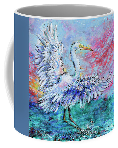  Coffee Mug featuring the painting Great Egret's Glorious Landing by Jyotika Shroff