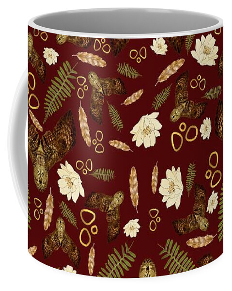 Great Gray Owl Coffee Mug featuring the photograph Great Gray Owl pattern in burgundy by Heather King