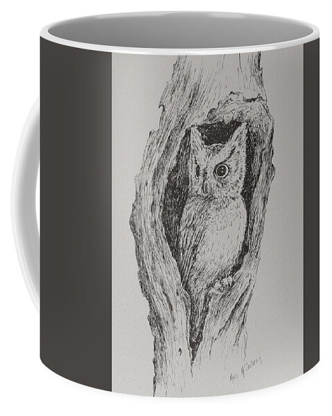 Owl Coffee Mug featuring the drawing Great Horned Owl by ML McCormick