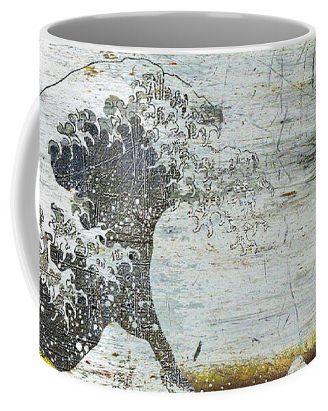 1800s Coffee Mug featuring the painting Great Wave Japanese Outline Hokusai Metallic by Tony Rubino