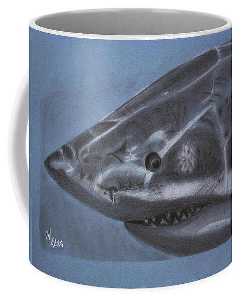 Great White Shark Coffee Mug featuring the drawing Great White by Mike Kling