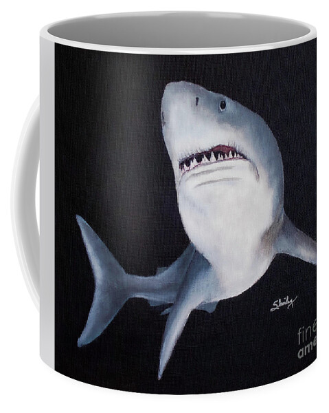 Shark Coffee Mug featuring the painting Great White Shark by Shirley Dutchkowski