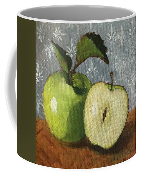 Still Life Coffee Mug featuring the painting Greem Apples Oil Painting Original by Cheri Wollenberg by Cheri Wollenberg