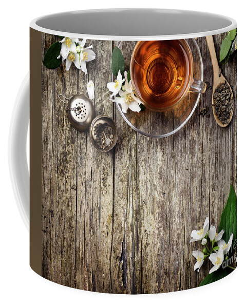 Tea Coffee Mug featuring the photograph Green and jasmine tea from above by Jelena Jovanovic