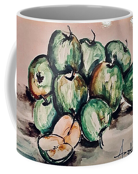  Coffee Mug featuring the painting Green Apples by Angie ONeal