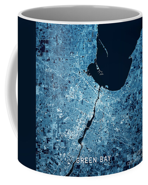 Green Bay Coffee Mug featuring the digital art Green Bay Wisconsin 3D Render Map Blue Top View Oct 2019 by Frank Ramspott