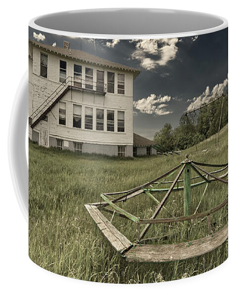 Schoolhouse Coffee Mug featuring the photograph Green Consolidated School #1 of 2 - country schoolhouse near Valley City ND by Peter Herman