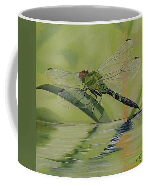 Green Dragonfly Coffee Mug featuring the painting Green Dragon by Connie Rish