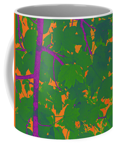 Memphis Coffee Mug featuring the digital art Green Leaves On Orange by David Desautel
