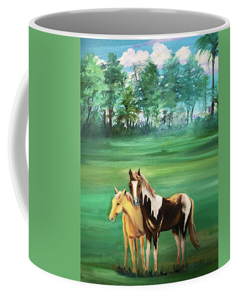 Horses Coffee Mug featuring the painting Green Pastures by Michell Givens