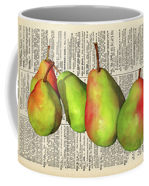 Pear Coffee Mug featuring the painting Green Pears on Vintage Dictionary by Hailey E Herrera