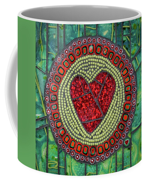 Heart Coffee Mug featuring the glass art Green with Envy by Cherie Bosela
